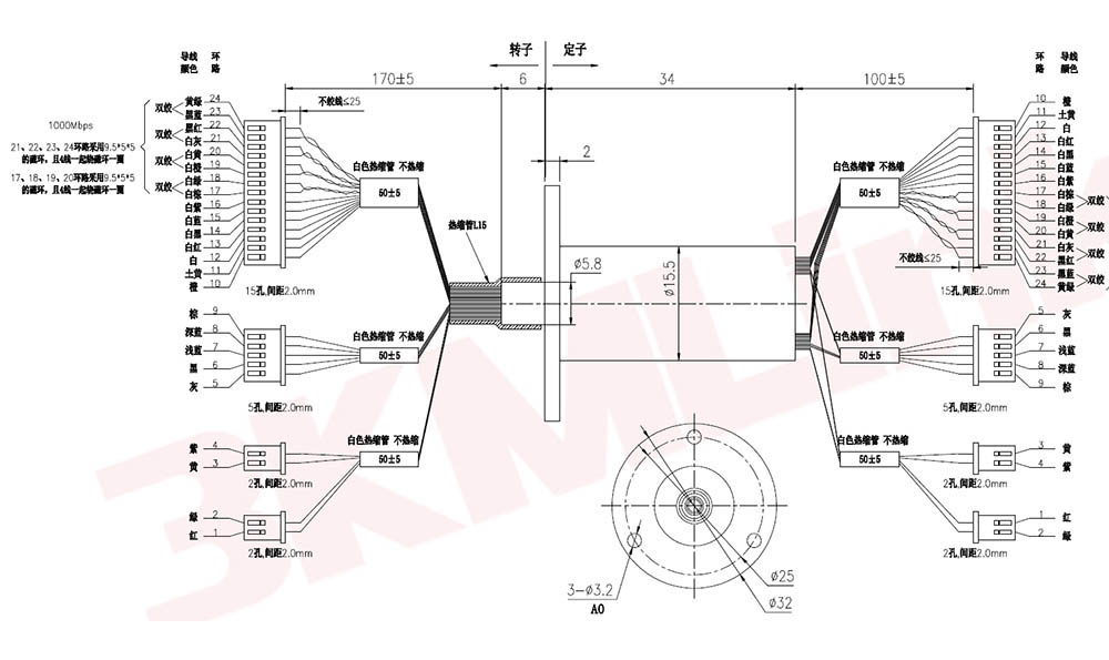 3KM-M155F1-1602-E3系列24路千兆網導電滑環(huán)尺寸圖 3KM-M155F1-1602-E3系列24路千兆網導電滑環(huán)尺寸圖